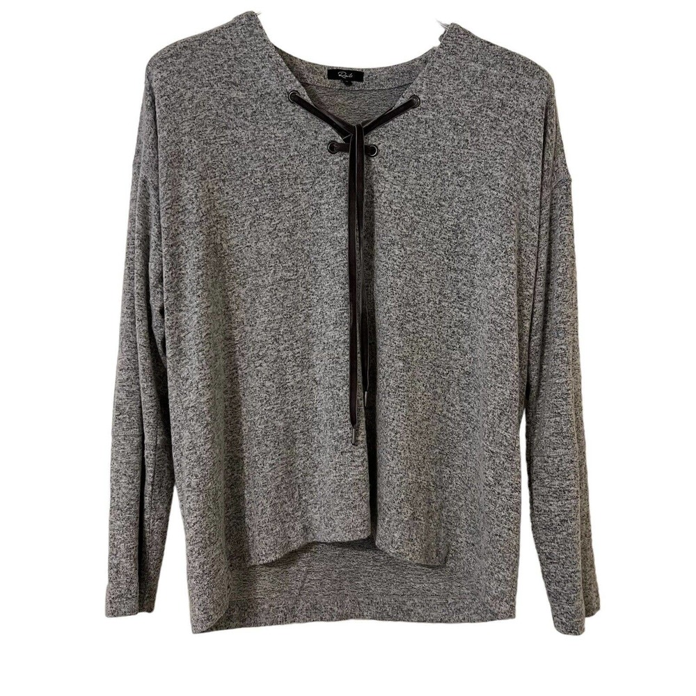 Rails Women's Leigh Melange Gray Lightweight Lace-Up Tie Pullover Sweater - M